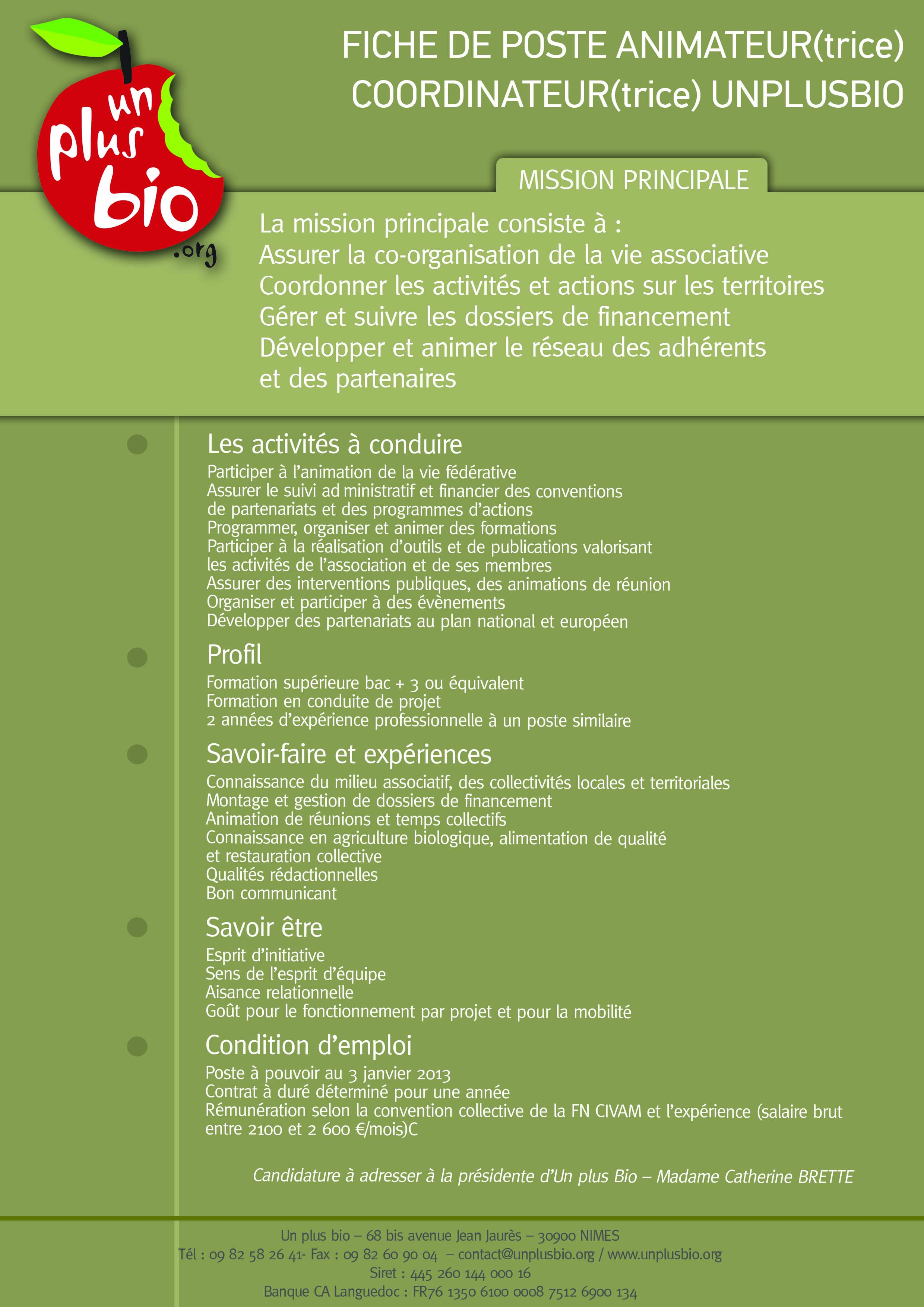 Bio emploi terres nouvelles: octobre 2012