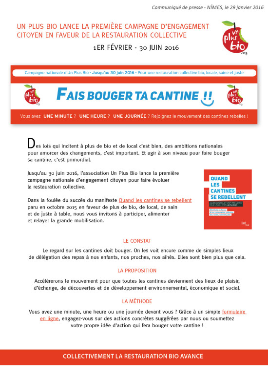 Communiqué de presse Fais bouger ta cantine !